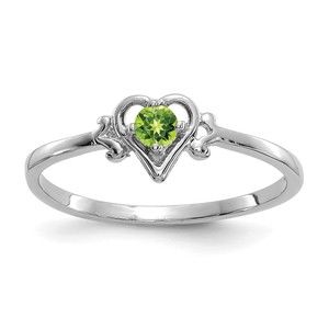 14K White Gold Peridot August Birthstone Heart Ladies Ring (Size 7)